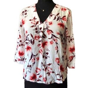 GAP Red and White Floral Blouse, Size M